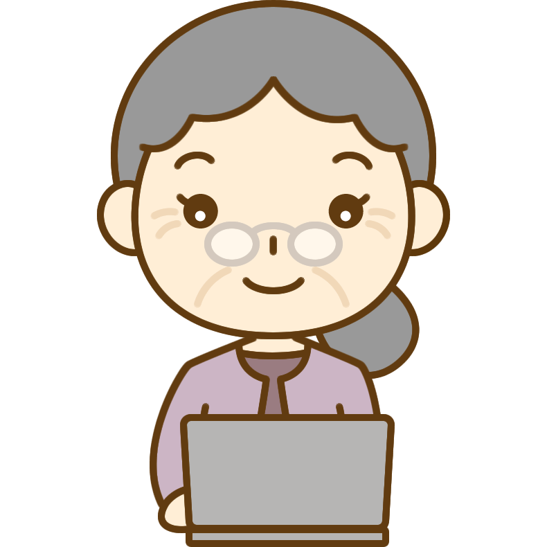パソコンをするおばあさん（シニア女性）のイラスト